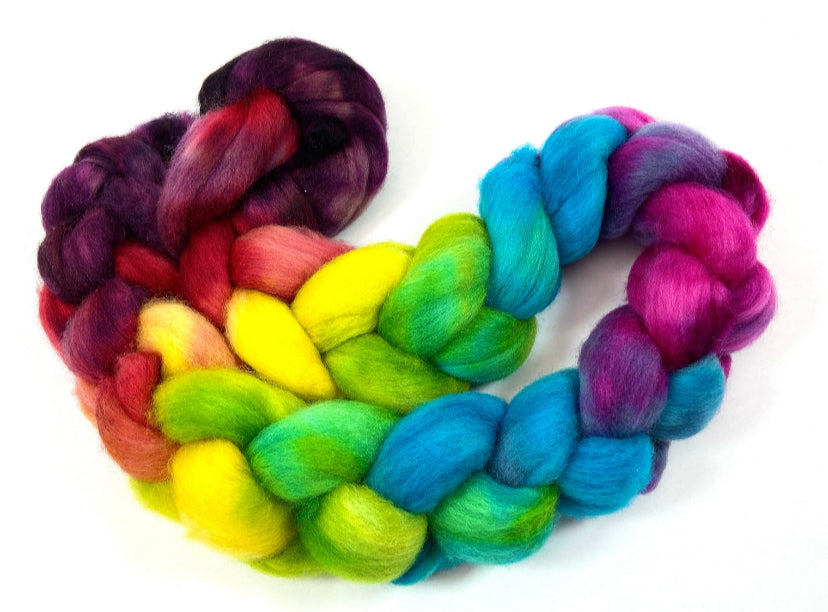Freestyle MG - 4 oz hand painted wool combed top, roving, spinning fiber, handspinning, felting
