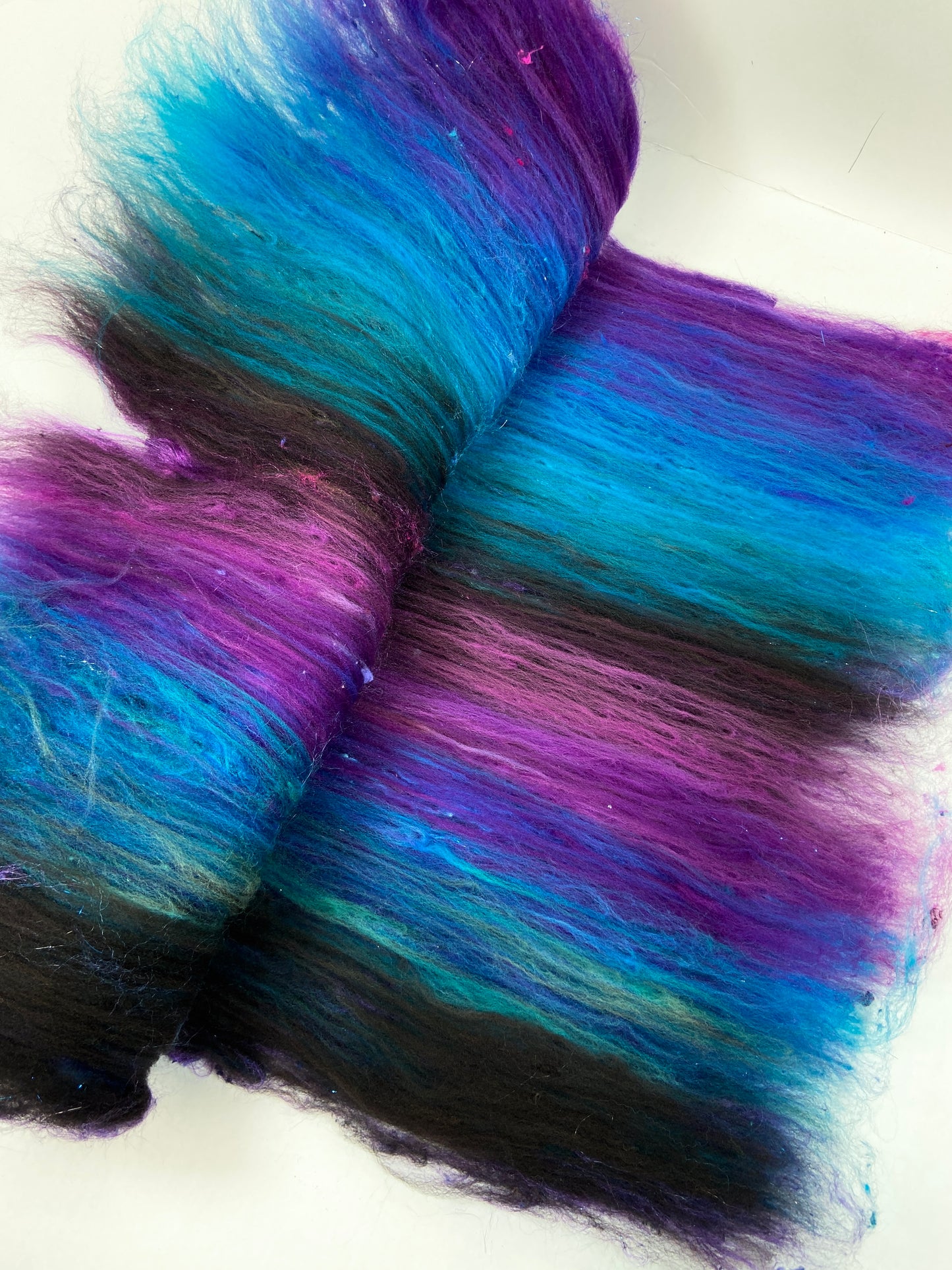 The Darkness Batt 1018-02- 2.5 oz Targhee wool, silk, noils, spinning fiber, drumcarded, handspinning, nuno, felting wool, weaving