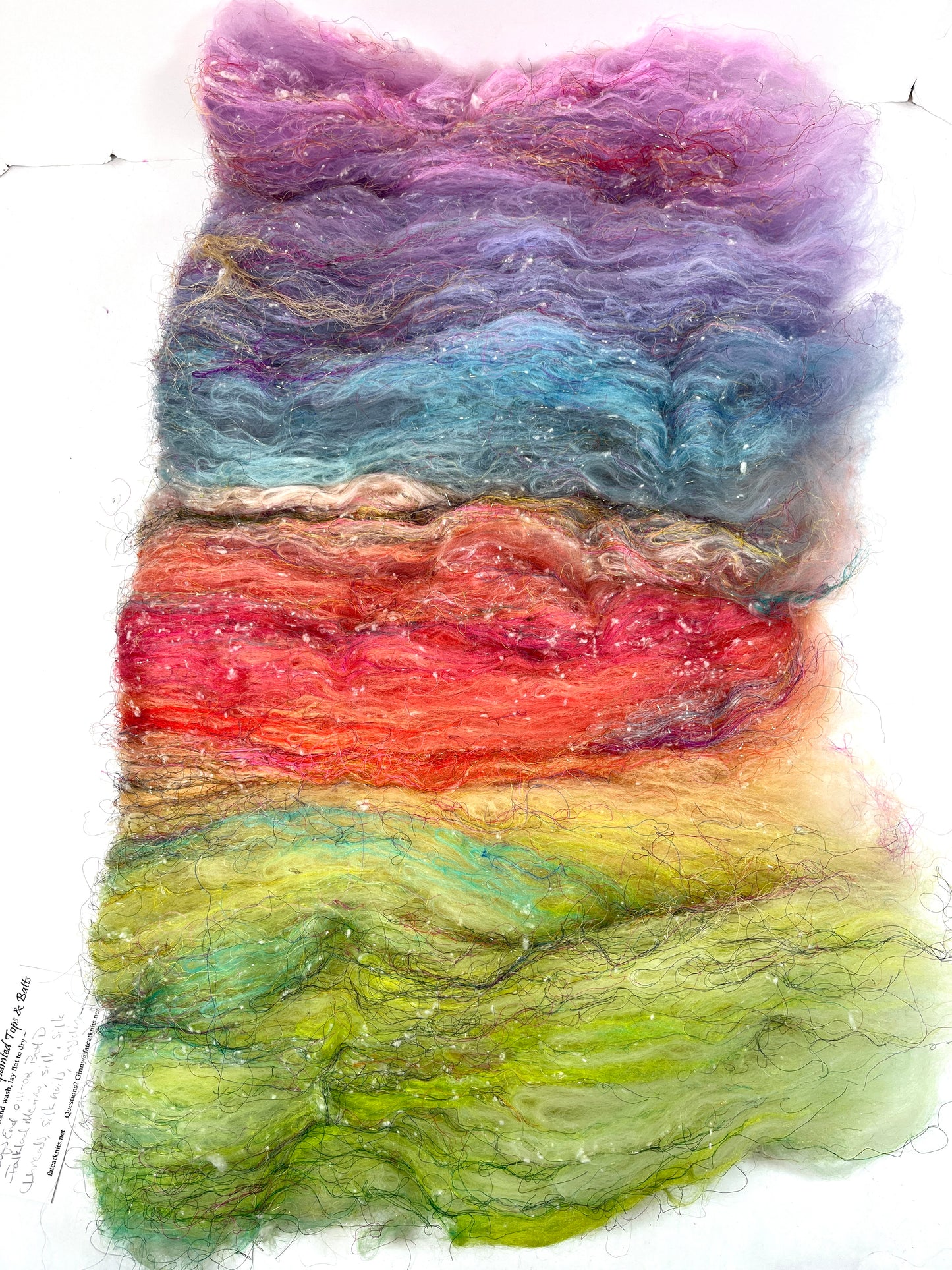 Day’s End Batt 0111-02B, 2.8 oz, Falkland Merino wool, silk, spinning fiber, felting wool, weaving fiber