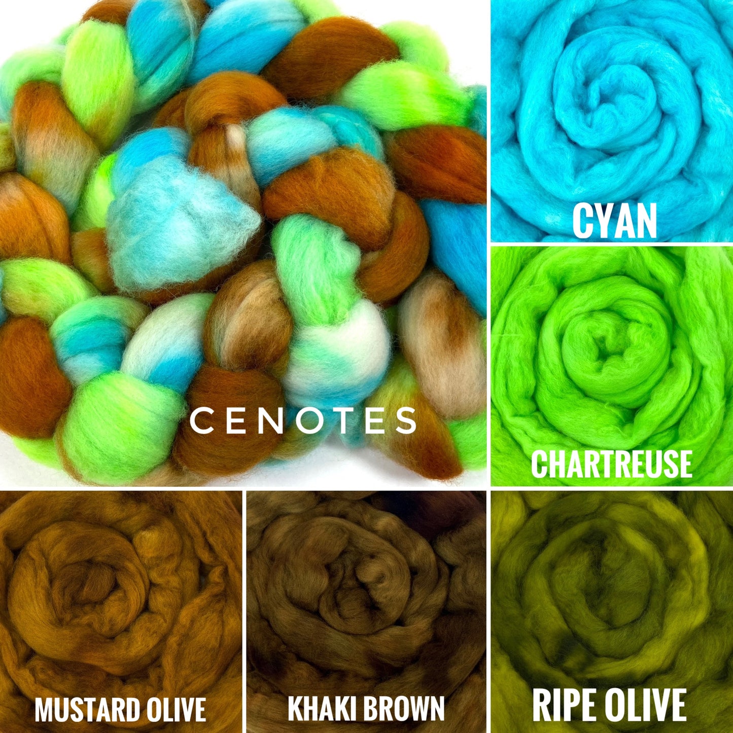 Cenotes - 4 oz hand painted wool combed top, roving, spinning fiber, handspinning, felting