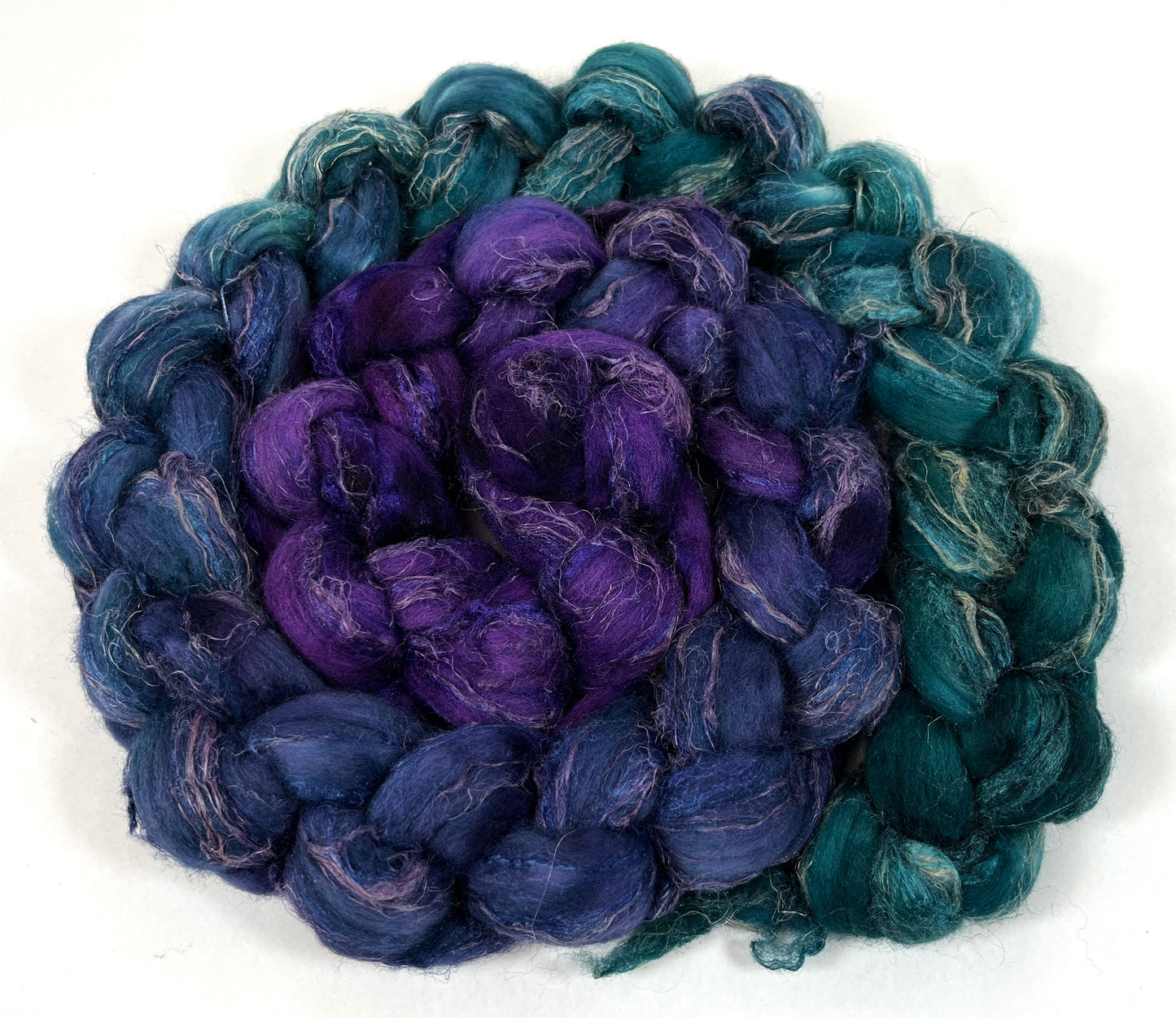 Day’s End 0208-01, Long Gradient - 5.8 oz Merino, silk, flax combed top, roving, spinning fiber, handspinning, felting, needle felting, weaving supplies