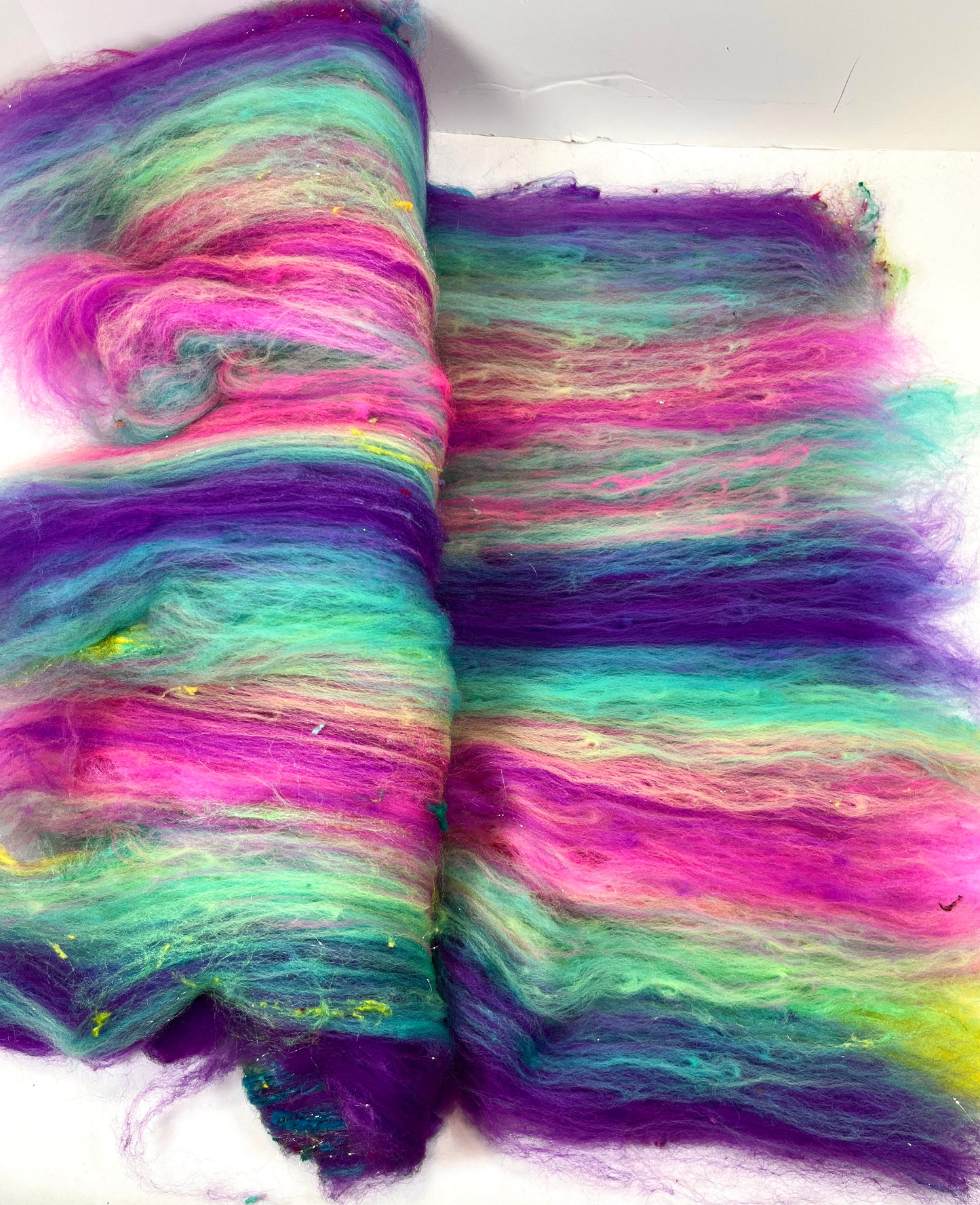 Disco Fever Repeating Colors Batt 0711-01 - 2.8 oz Polwarth wool, silk, noils, spinning fiber, handspinning, nuno, felting wool, weaving, spindle