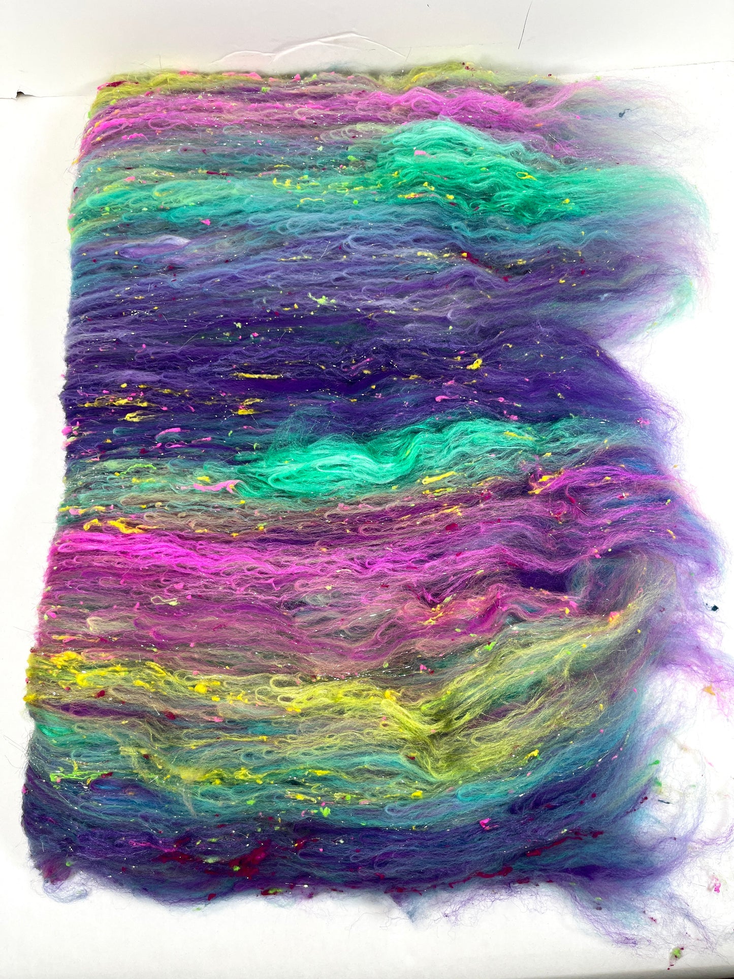 Disco Fever Batt 0819-04 - 2.4 oz Cormo wool, silk, noils, spinning fiber, handspinning, nuno, felting wool, weaving, spindle