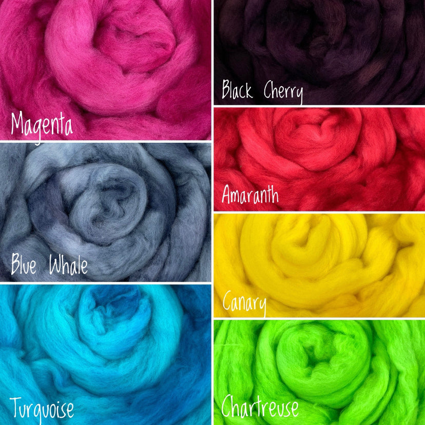 Freestyle MG - 4 oz hand painted wool combed top, roving, spinning fiber, handspinning, felting