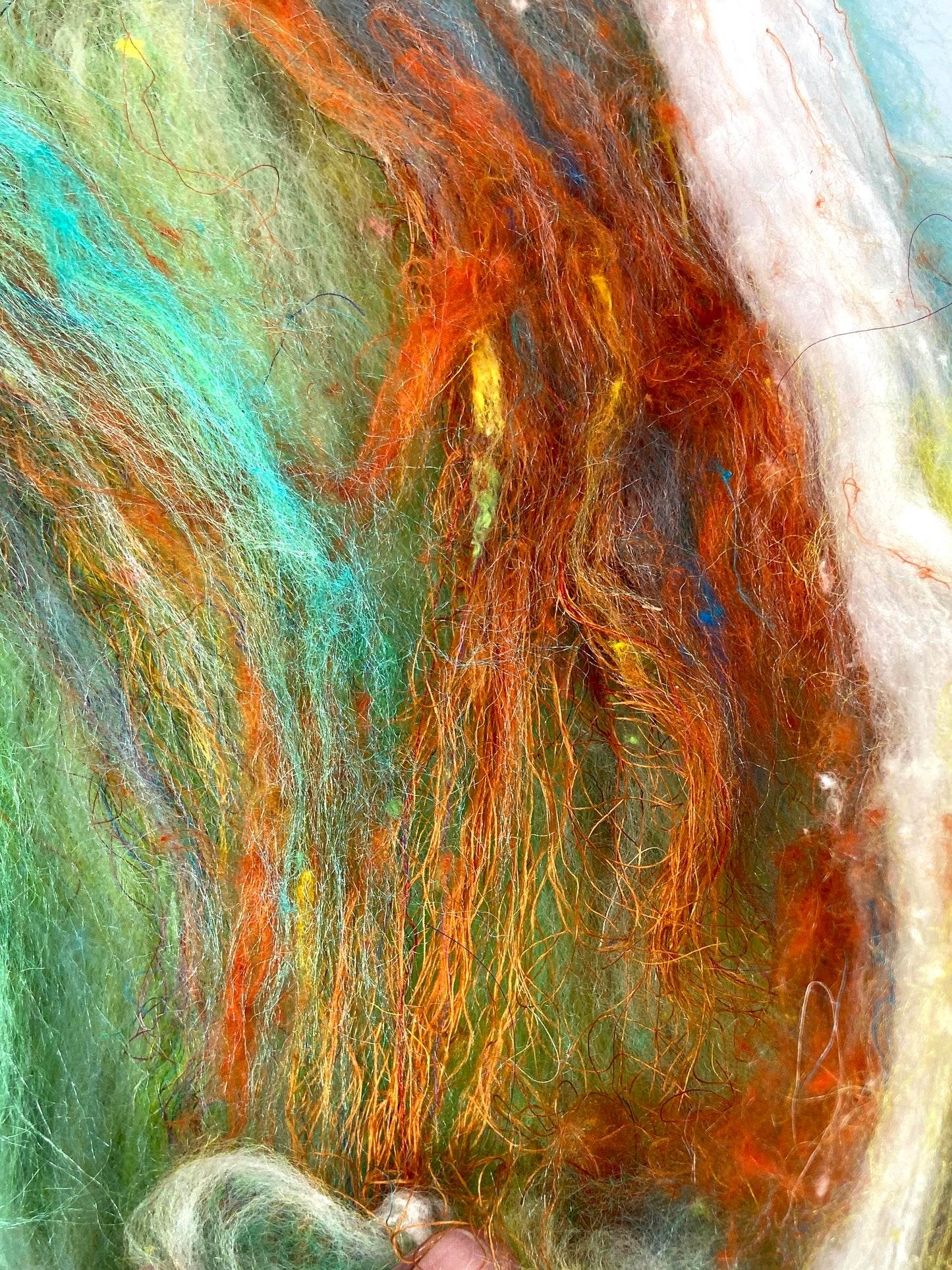 Chunky Art Batt 1210-03- 3.1 oz Targhee and Polwarth wool, silk, noils, spinning fiber, handspinning, nuno, felting wool, weaving