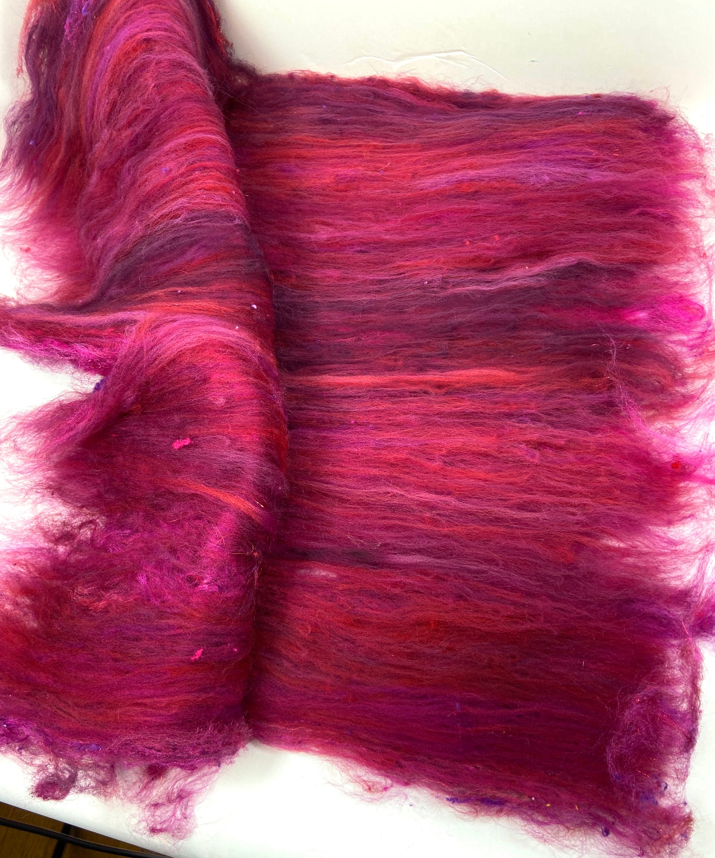 Beets Batt 1012-03 - 2.7 oz Targhee wool, silk, noils, spinning fiber, drumcarded, handspinning, nuno, felting wool, weaving