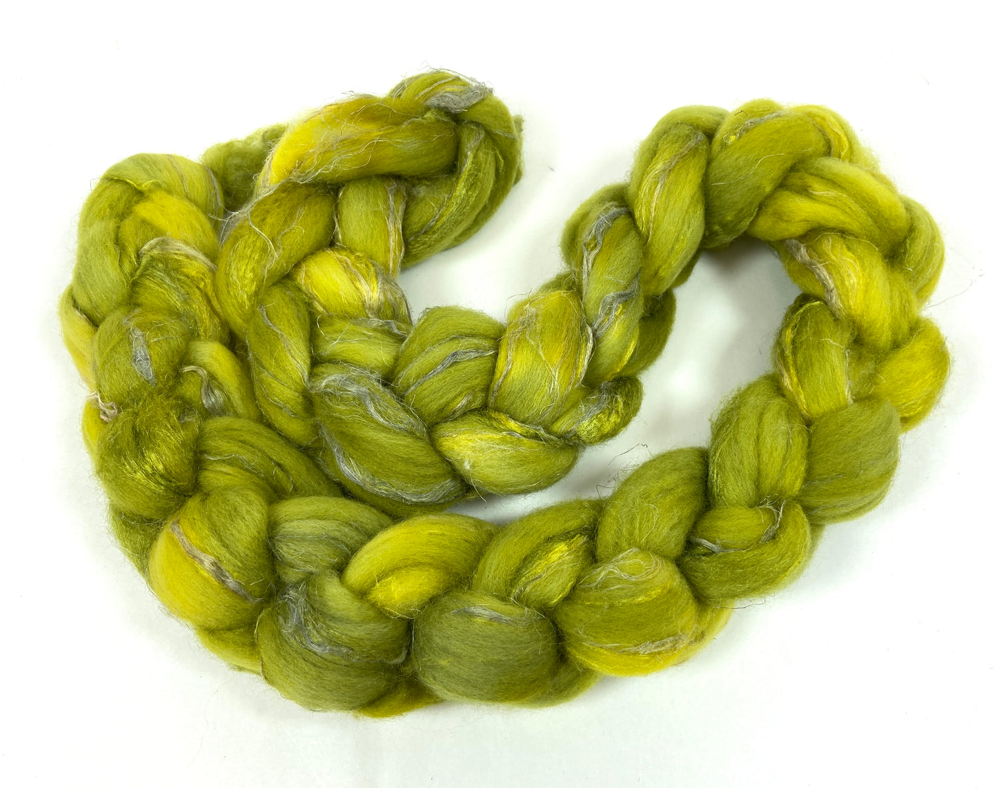Ripe Olive Half Strength - 4 oz Merino, silk, flax combed top, roving, spinning fiber, handspinning, felting, needle felting, weaving supplies