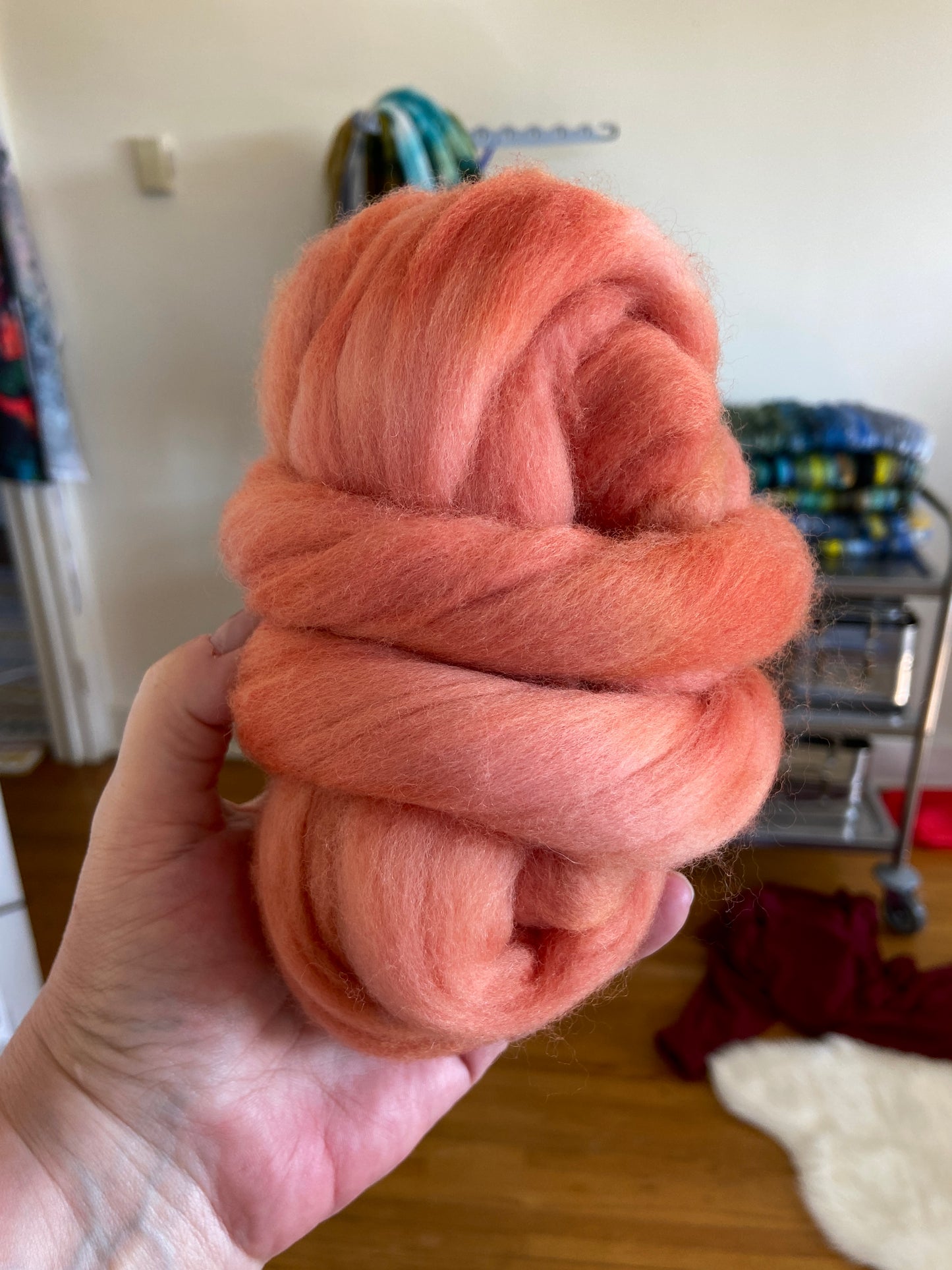 Peach Blush - 2 oz hand dyed semisolid wool combed top