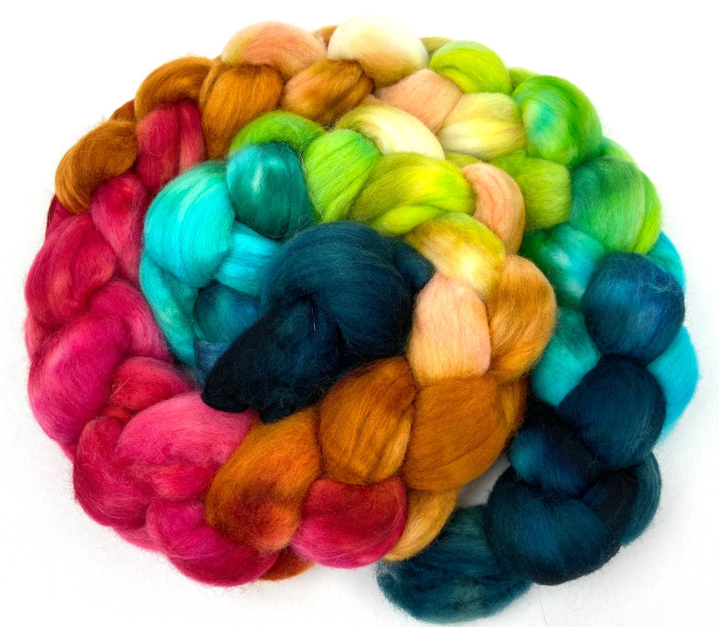Frolic MG - 4 oz hand painted wool combed top, roving, spinning fiber, handspinning, felting