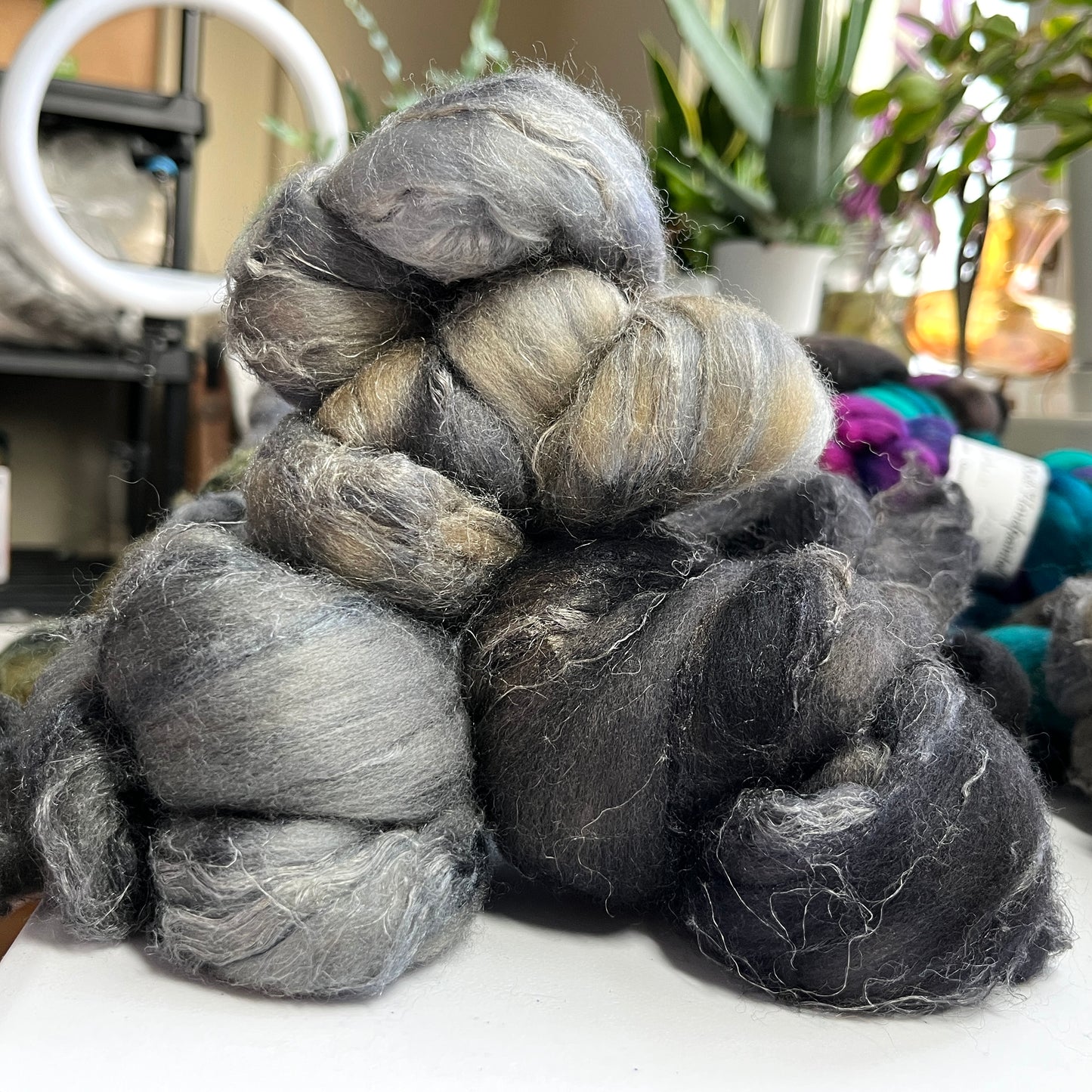 Grays Combo Pack - 6 oz- Merino wool, silk, flax combed top, roving, spinning fiber, handspinning, felting, wool, gradient kit