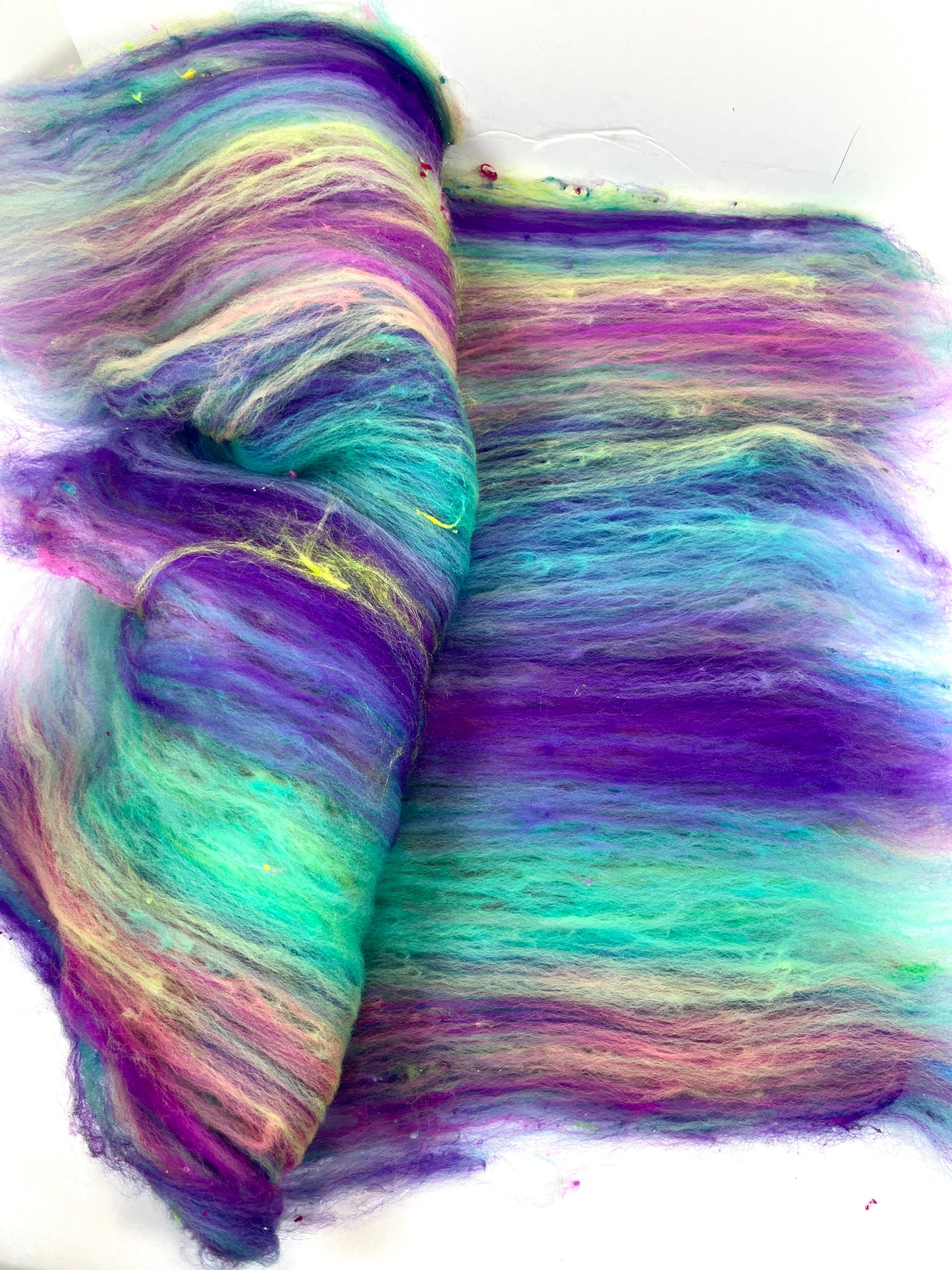 Disco Fever Batt 0819-04 - 2.4 oz Cormo wool, silk, noils, spinning fiber, handspinning, nuno, felting wool, weaving, spindle