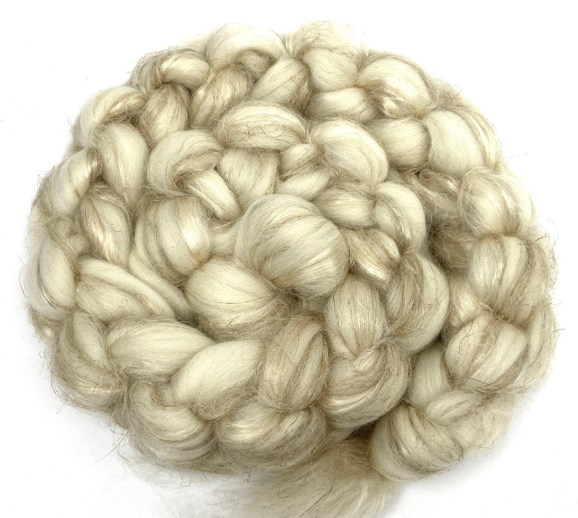 Undyed Merino, silk, flax combed top, 4 oz, roving, spinning fiber, handspinning, felting, wool, weaving, art yarn, roving