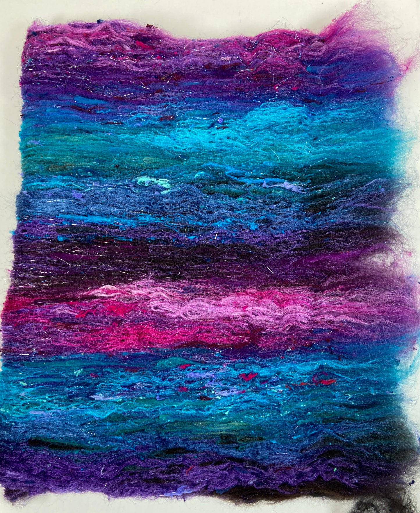 The Darkness Batt 1018-02- 2.5 oz Targhee wool, silk, noils, spinning fiber, drumcarded, handspinning, nuno, felting wool, weaving