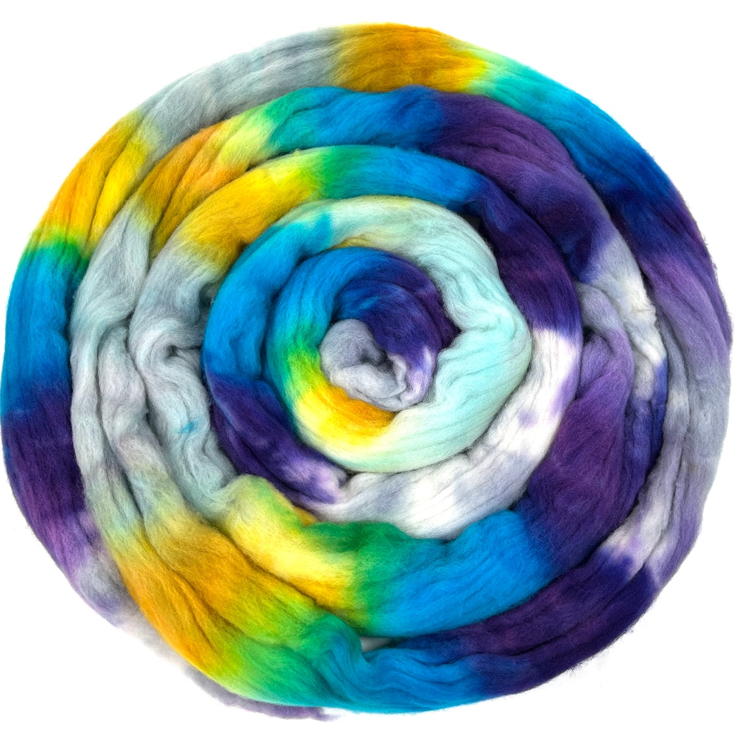 Sapphire Cove SC - 4 oz hand painted wool combed top, roving, spinning fiber, handspinning, felting