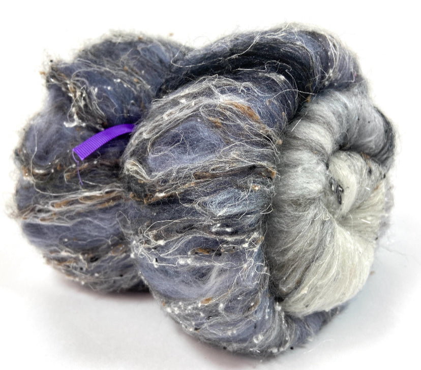 Birch Tree Batt 0814-06 - 3.3 oz Polwarth wool, silk, noils, spinning fiber, handspinning, nuno, felting wool, weaving