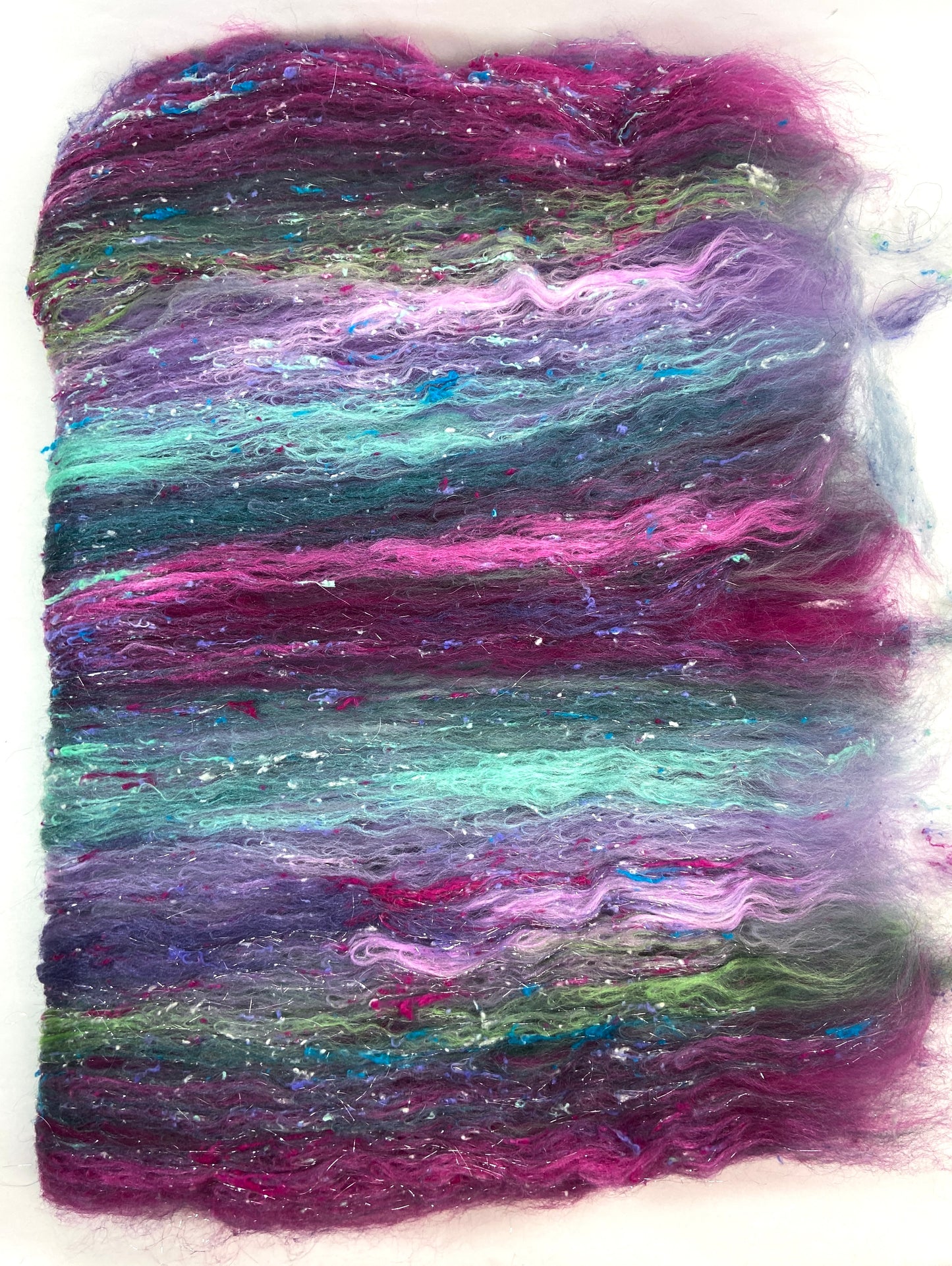 Masquerade Batt 0803-09 - 2.7 oz Falkland Merino wool, silk, noils, spinning fiber, handspinning, nuno, felting wool, weaving