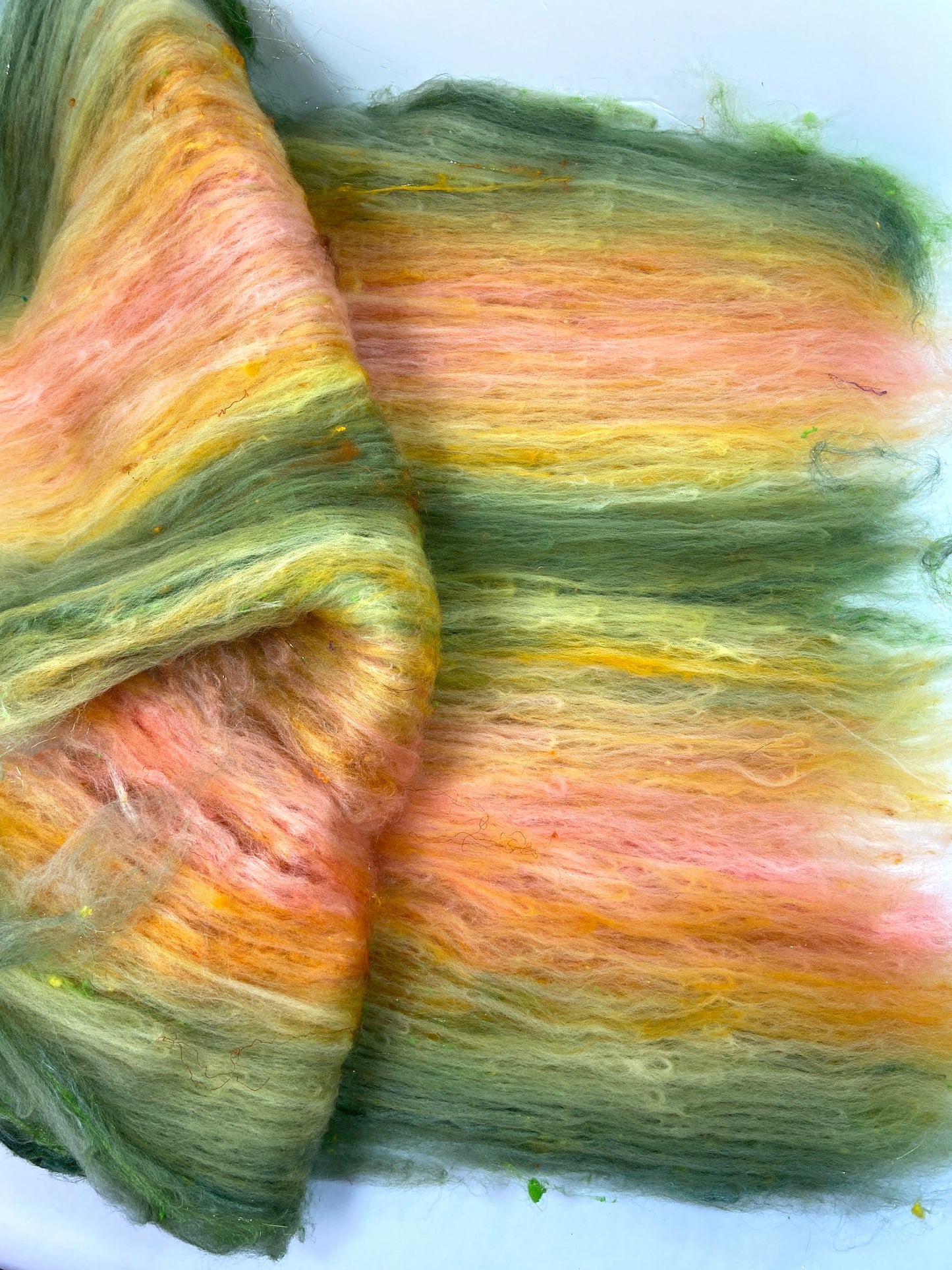 Nasturtiums Batt 0908-05 - 2.9 oz Falkland Merino wool, silk, noils, spinning fiber, handspinning, nuno, felting wool, weaving