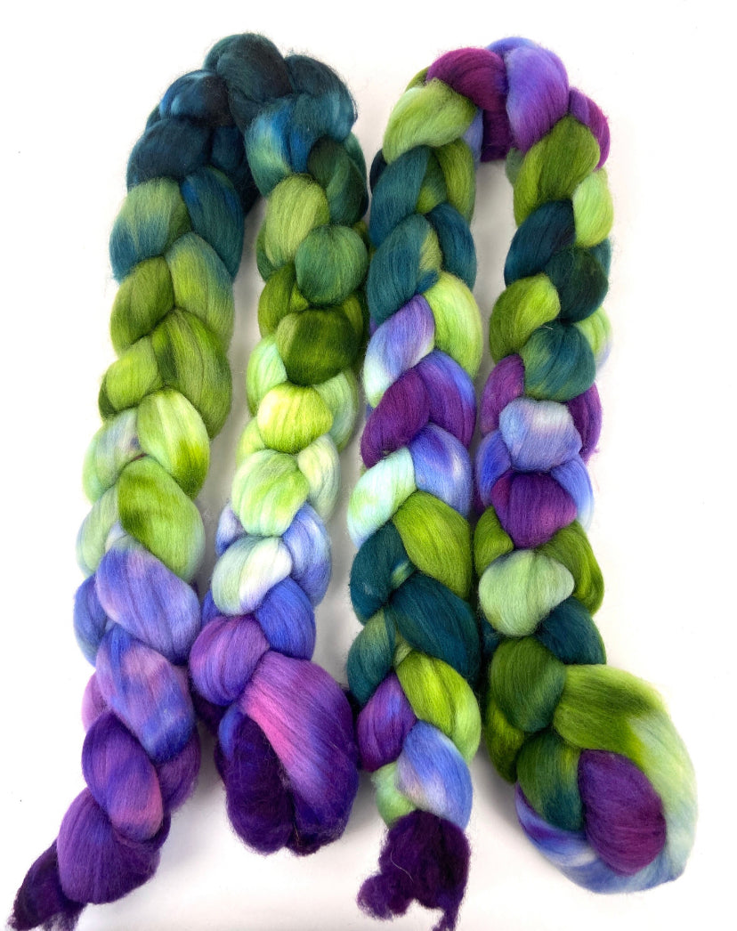 Grapevine MG - 4 oz hand painted wool combed top, roving, spinning fiber, handspinning, felting