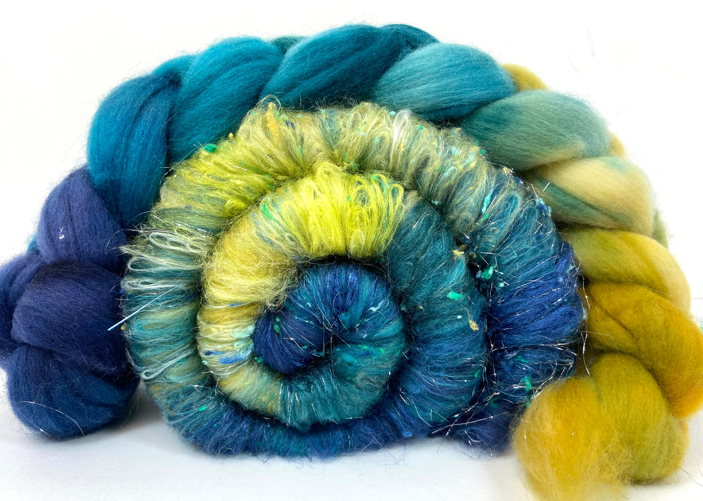 Oceanus Batt/top Combo 1123-04, 4.4 oz, Polwarth wool, silk, bamboo, spinning fiber, felting wool, weaving fiber