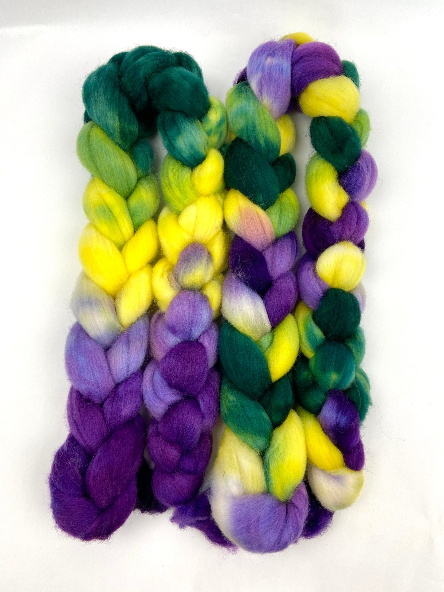 Pansies SC - 4 oz hand painted wool combed top, roving, spinning fiber, handspinning, felting