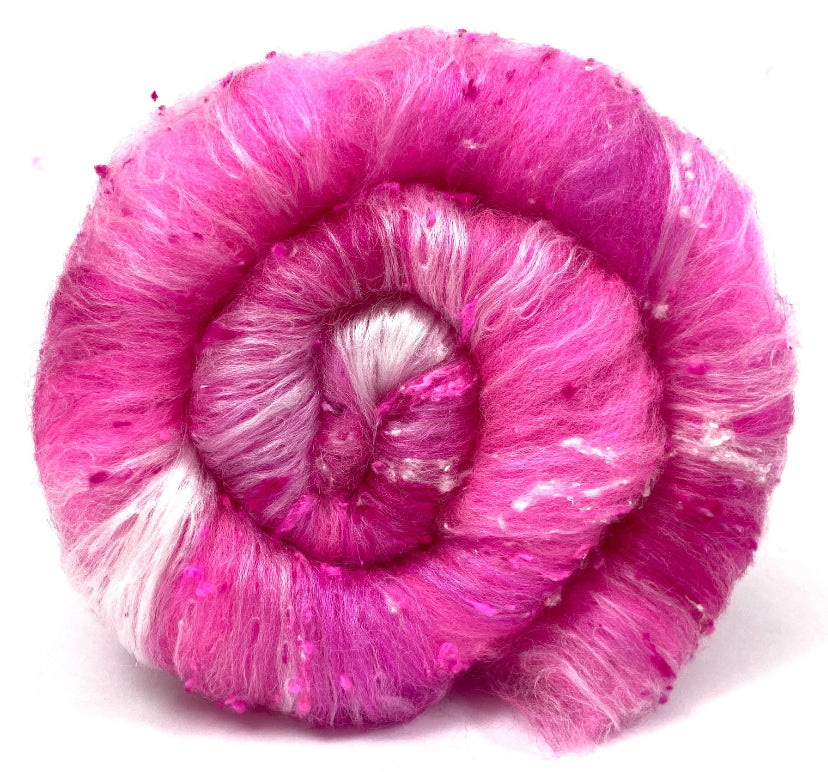 SALE Neon Pink Batt 0629-10 - 2.9 oz Falkland Merino wool, silk, noils, spinning fiber, handspinning, nuno, felting wool, weaving