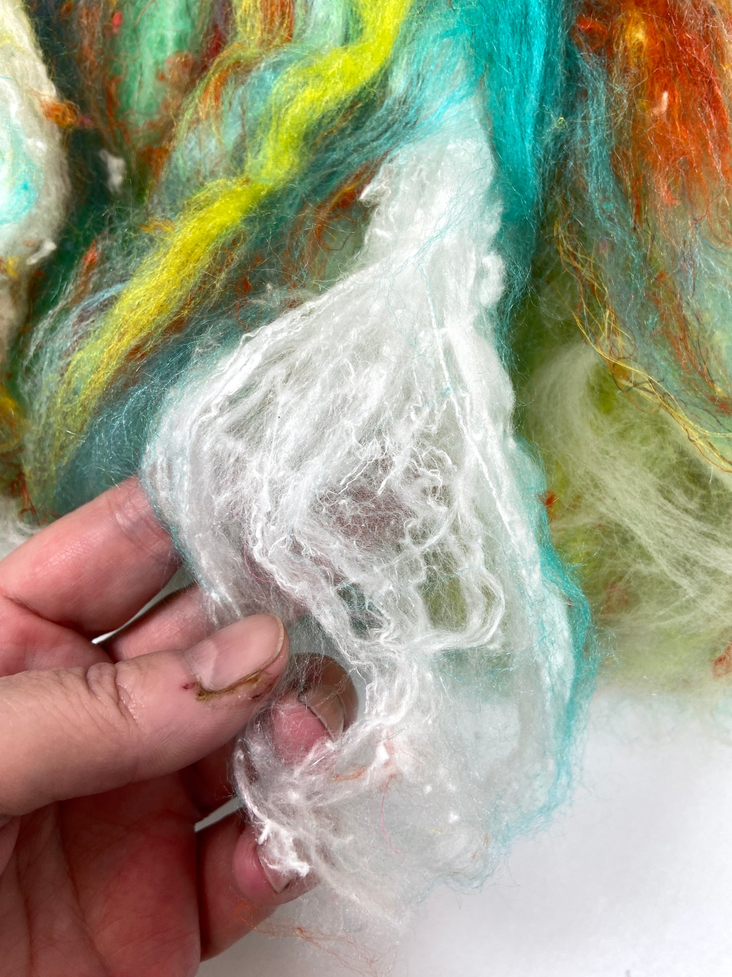 Chunky Art Batt 1210-03- 3.1 oz Targhee and Polwarth wool, silk, noils, spinning fiber, handspinning, nuno, felting wool, weaving