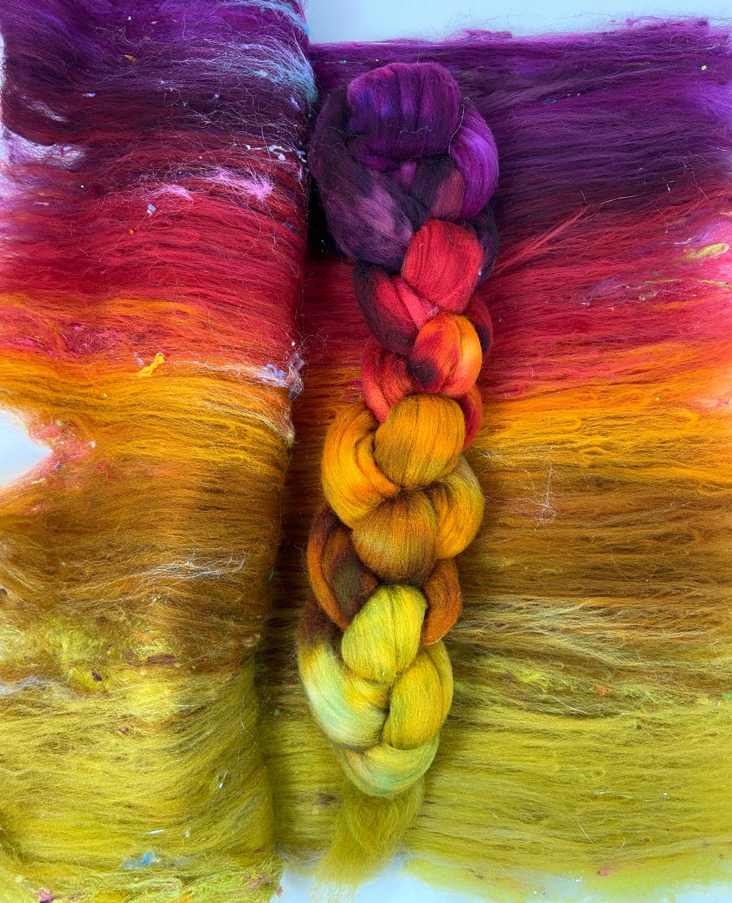 Curried Beets Batt/top Combo 1202-01, 4.2 oz, Targhee wool, silk, bamboo, spinning fiber, felting wool, weaving fiber