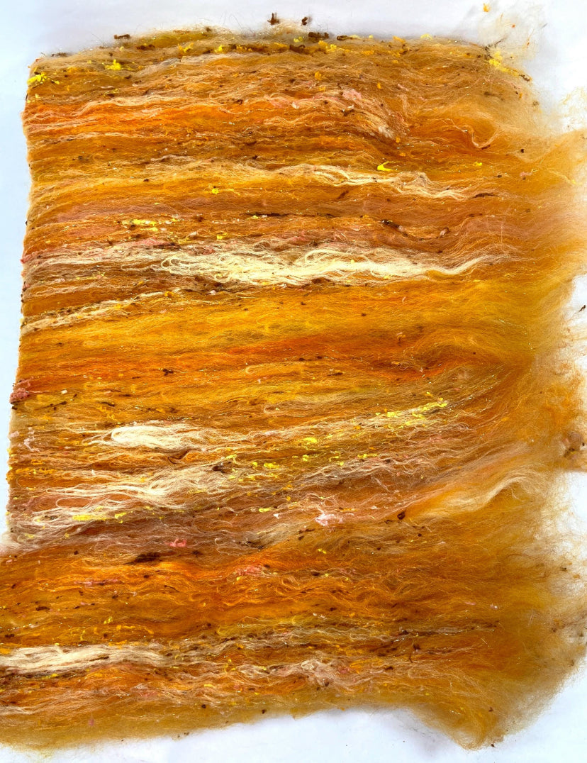 SALE Goldenberry Batt 0710-07 - 2.5 oz BFL wool, silk, noils, spinning fiber, handspinning, nuno, felting wool, weaving