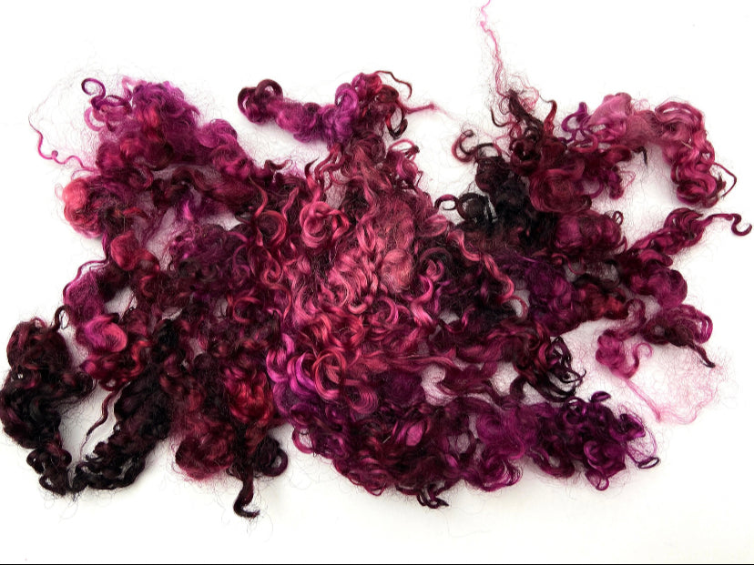 Wensleydale locks 1.2 oz, 3-4 inches, super clean, spinning, felting, fiber art, doll hair, nuno, art yarn, Beets, 0303-13