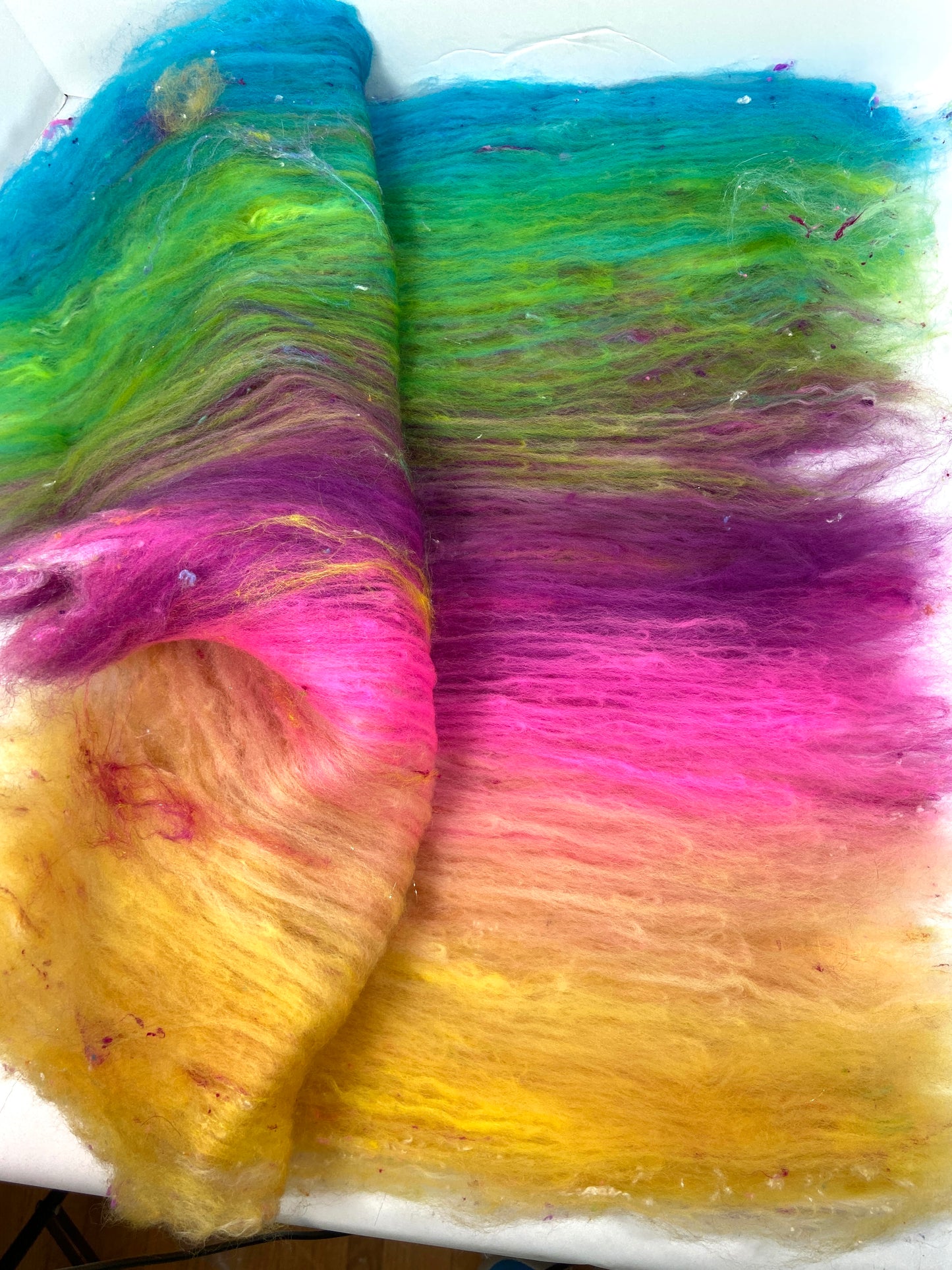Super Nerds Gradient Batt 0823-05 - 2.7 oz Polwarth wool, silk, noils, spinning fiber, handspinning, nuno, felting wool, weaving, spindle