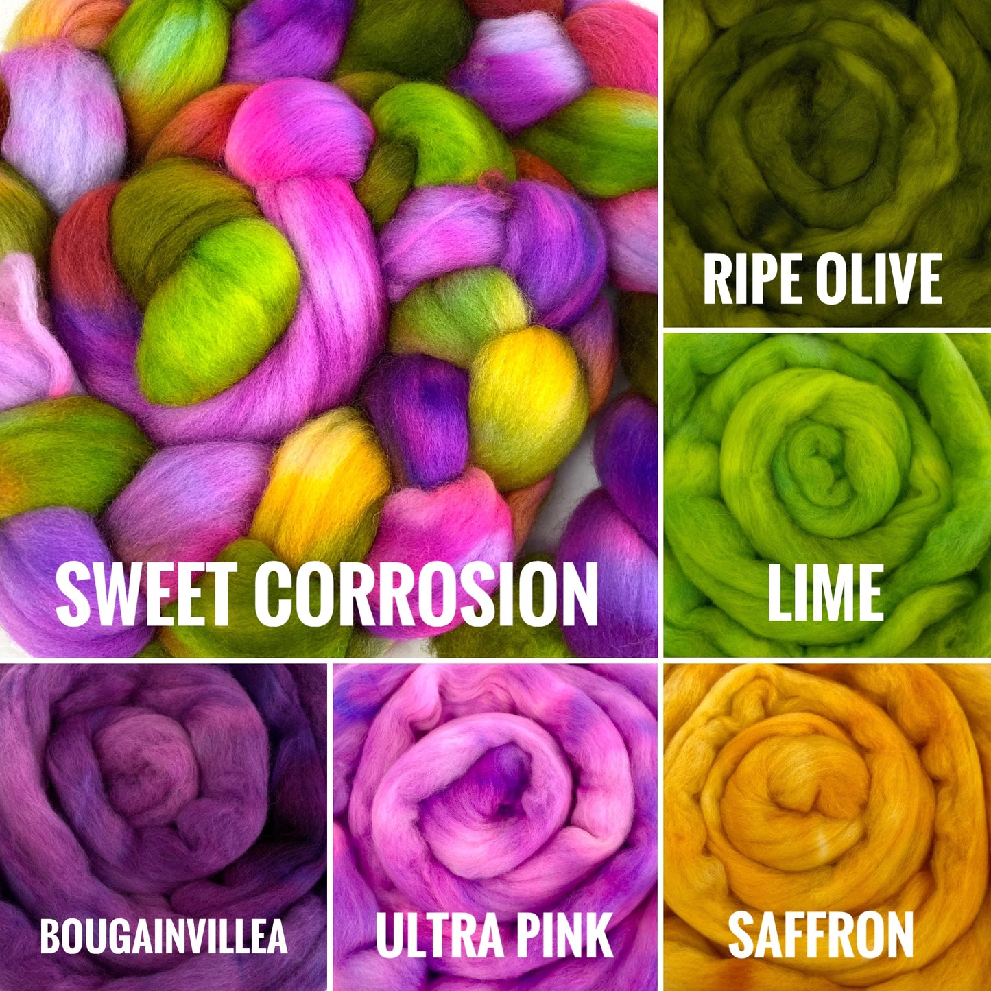 Sweet Corrosion - 4 oz hand painted wool combed top, roving, spinning fiber, handspinning, felting