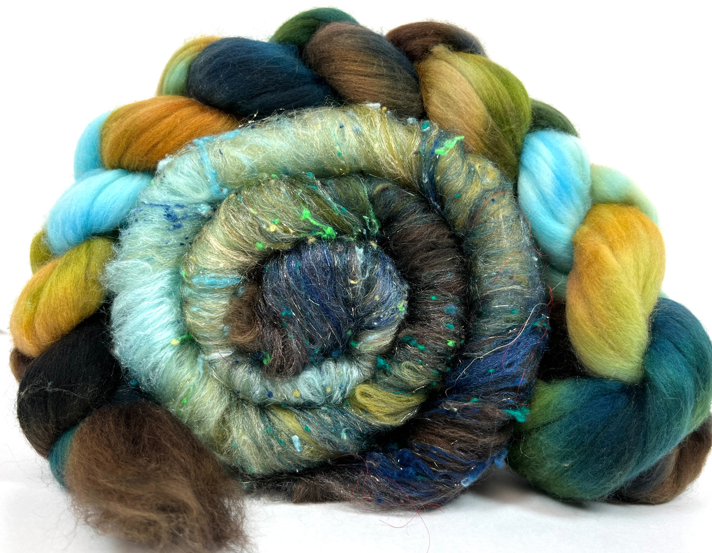 Sherwood Forest Batt/top Combo 0107-01, 4 oz, 18.5 micron Merino wool, silk, spinning fiber, felting wool, weaving fiber