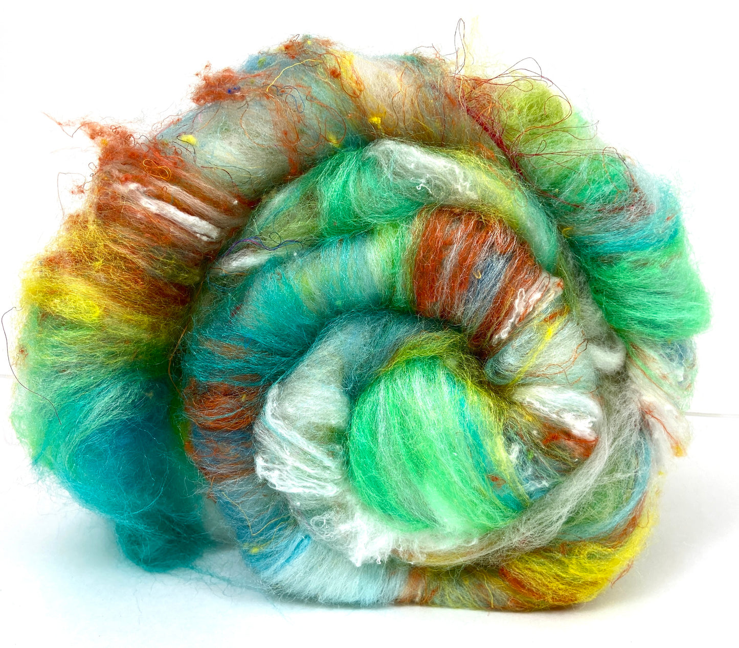 Chunky Art Batt 1210-03- 3.1 oz Targhee and Polwarth wool, silk, noils, spinning fiber, handspinning, nuno, felting wool, weaving