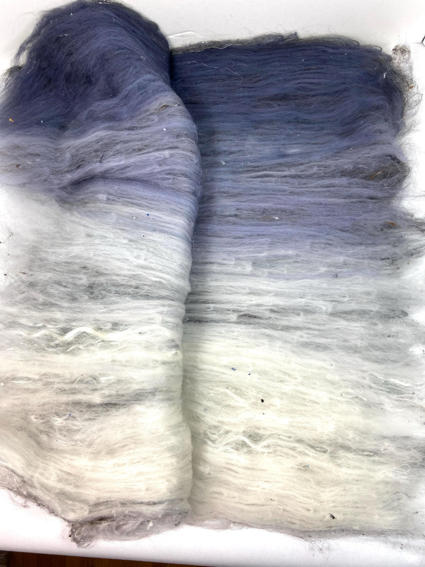 Birch Tree Batt 0814-05 - 3.2 oz Polwarth wool, silk, noils, spinning fiber, handspinning, nuno, felting wool, weaving