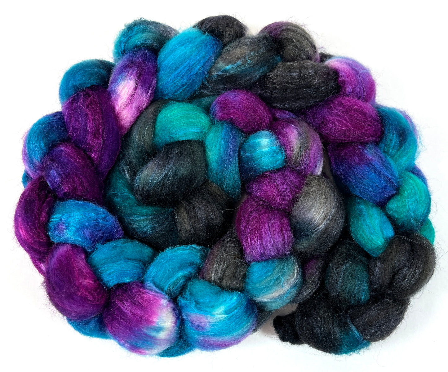 The Darkness MG - 4 oz BFL/silk combed top, roving, spinning fiber, handspinning, felting, needle felting, weaving supplies
