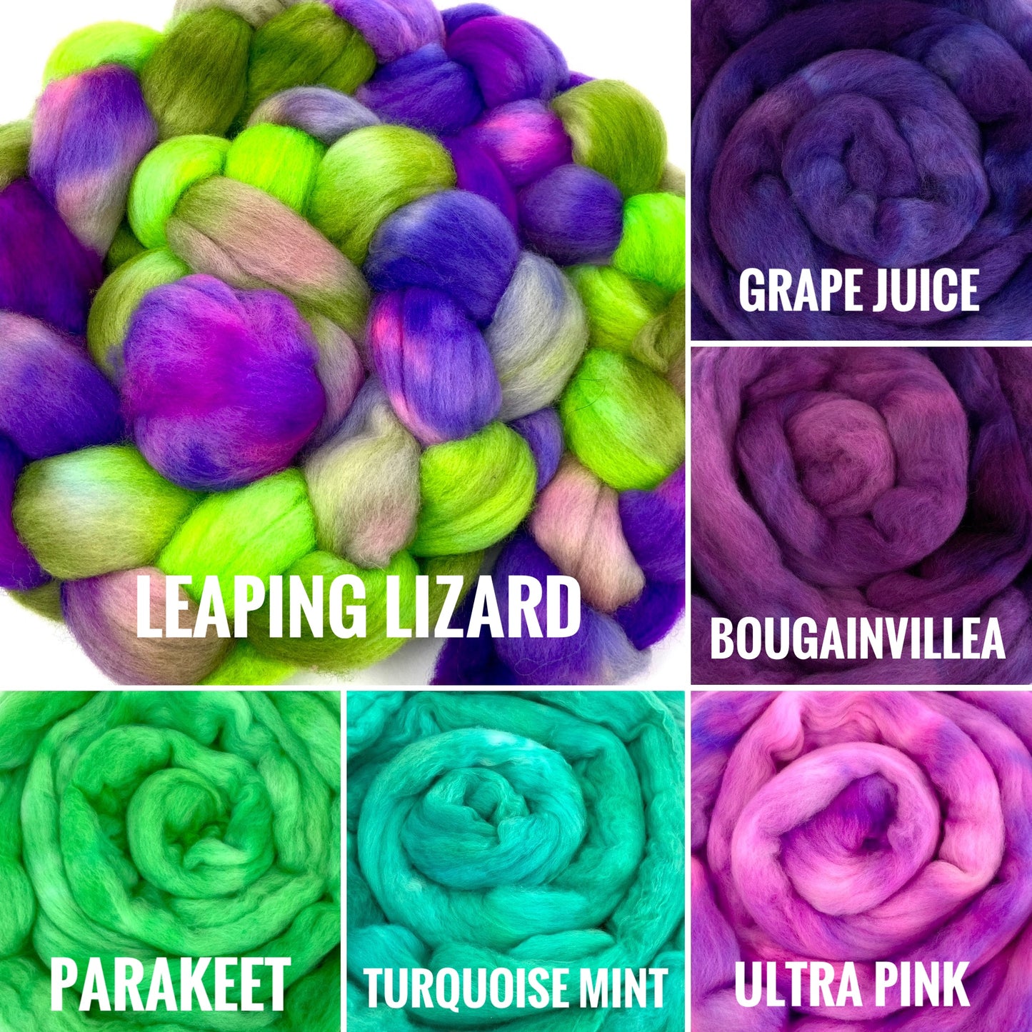 Leaping Lizard SC - 4 oz hand painted wool combed top, roving, spinning fiber, handspinning, felting