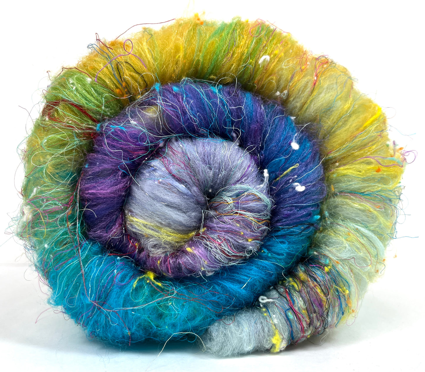 Sapphire Cove Batt 0307-01- 2.8 oz Targhee wool, silk, noils, spinning fiber, handspinning, nuno, felting wool, weaving