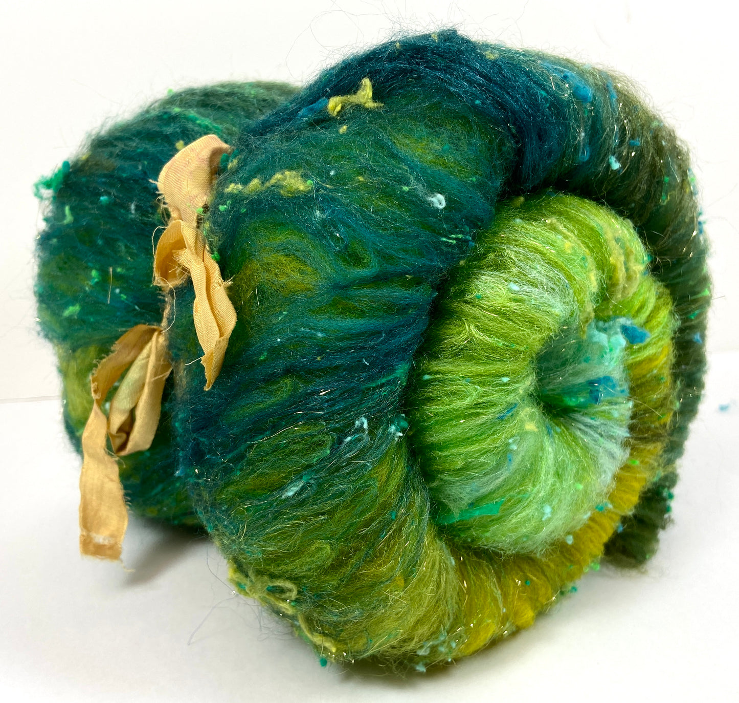 Emerald Isle Batt 1018-01- 2.6 oz Targhee wool, silk, noils, spinning fiber, drumcarded, handspinning, nuno, felting wool, weaving