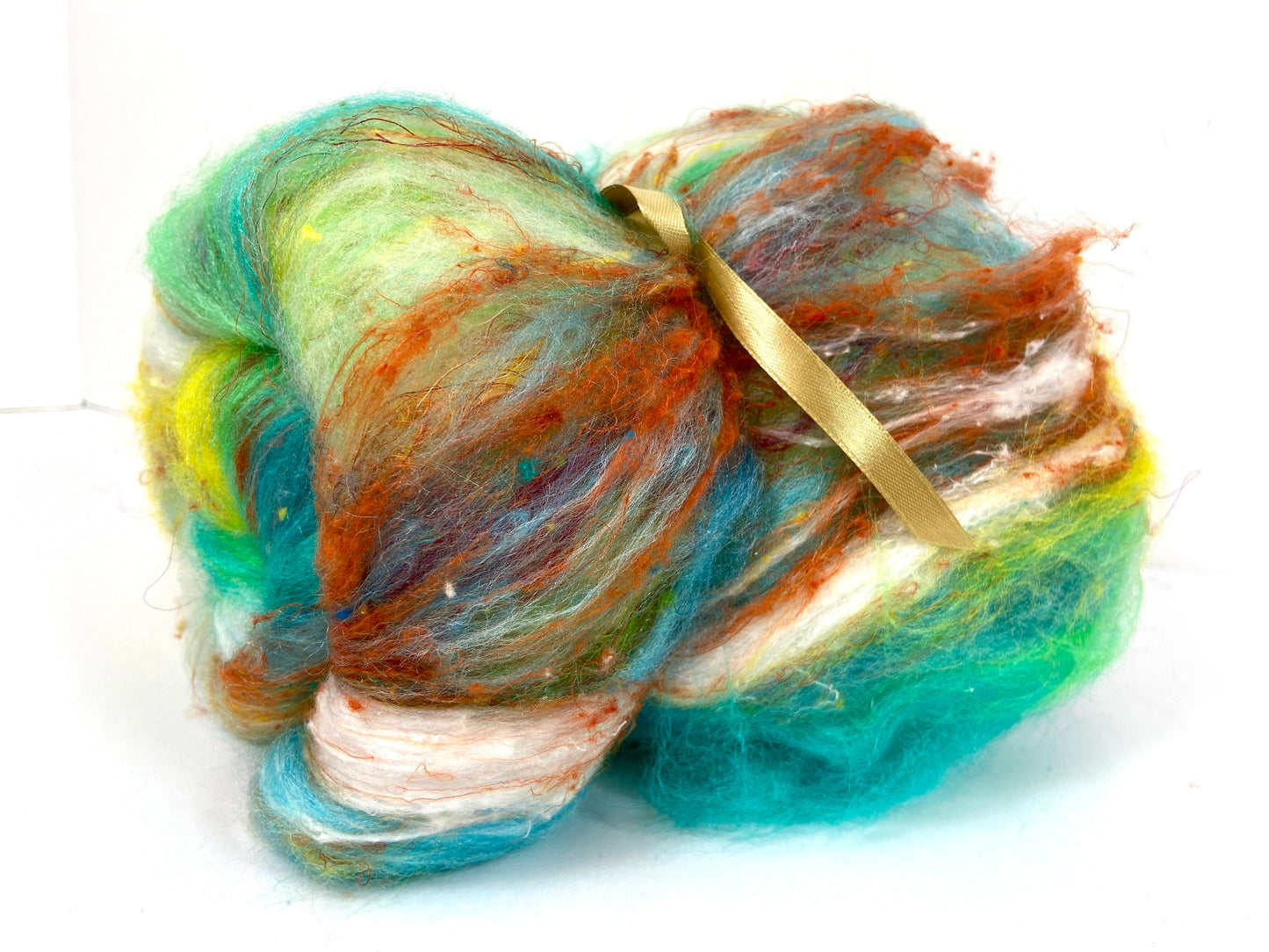 Chunky Art Batt 1210-03- 3.1 oz Targhee and Polwarth wool, silk, noils, spinning fiber, handspinning, nuno, felting wool, weaving