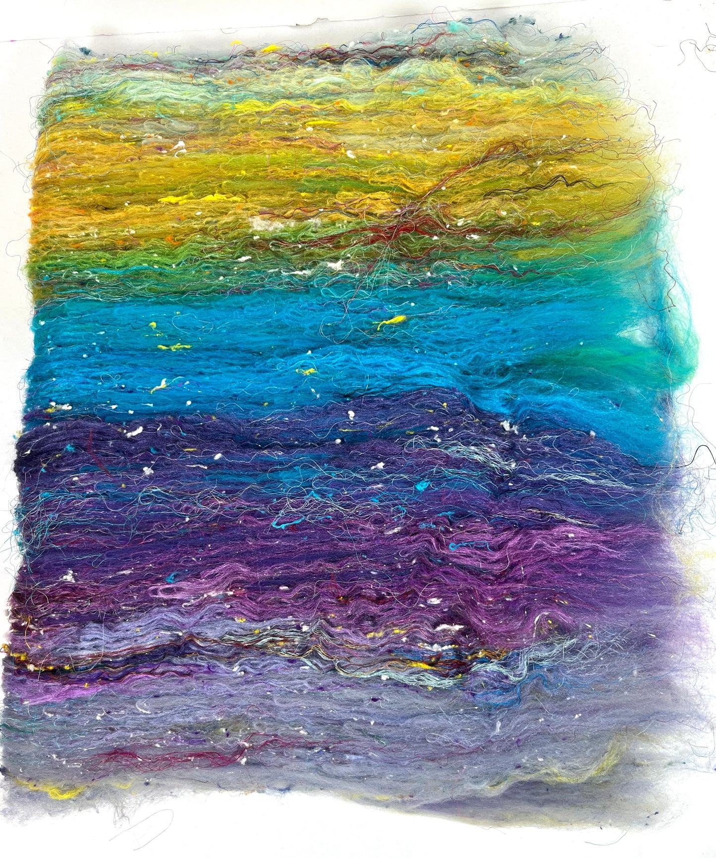 Sapphire Cove Batt 0307-01- 2.8 oz Targhee wool, silk, noils, spinning fiber, handspinning, nuno, felting wool, weaving