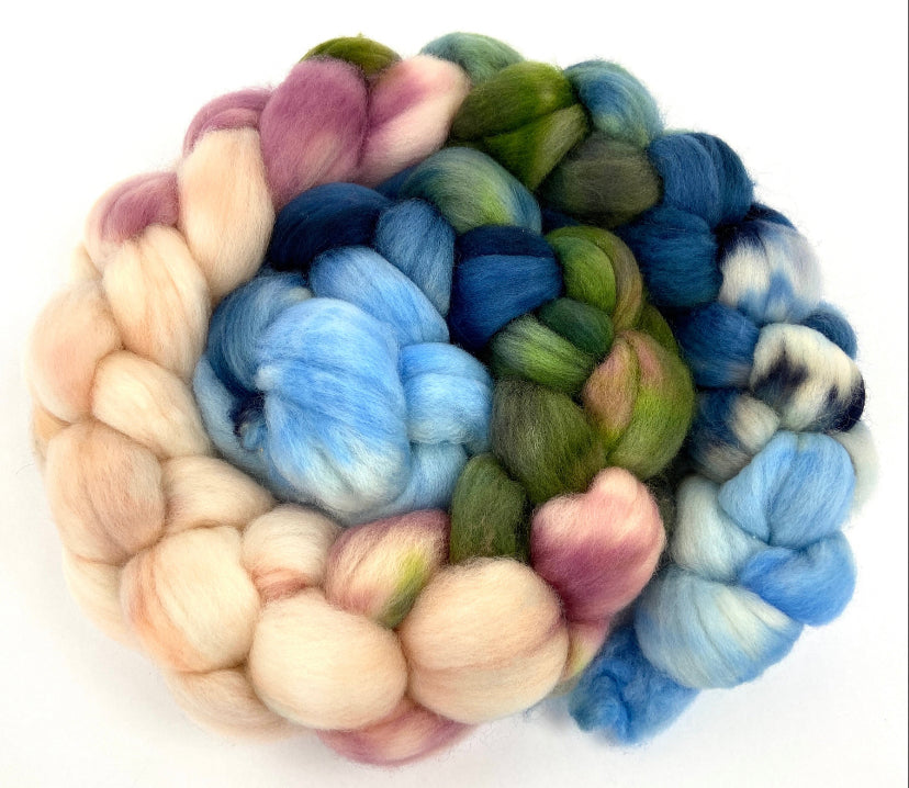 Humble Pie MG - 4 oz hand painted wool combed top, roving, spinning fiber, handspinning, felting