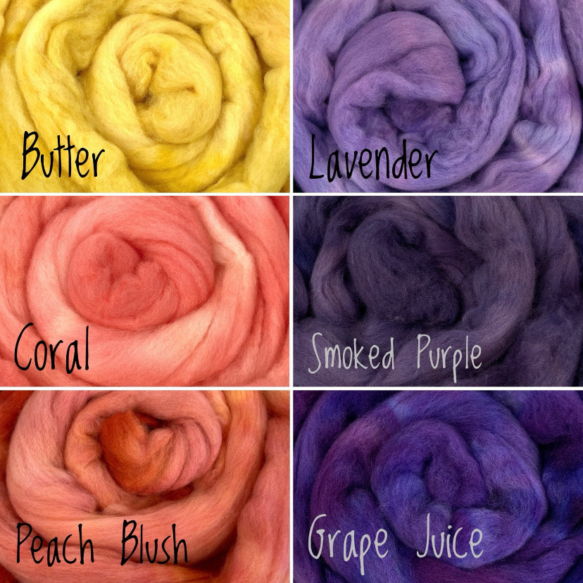Quintessence MG - 4 oz hand painted wool combed top, roving, spinning fiber, handspinning, felting