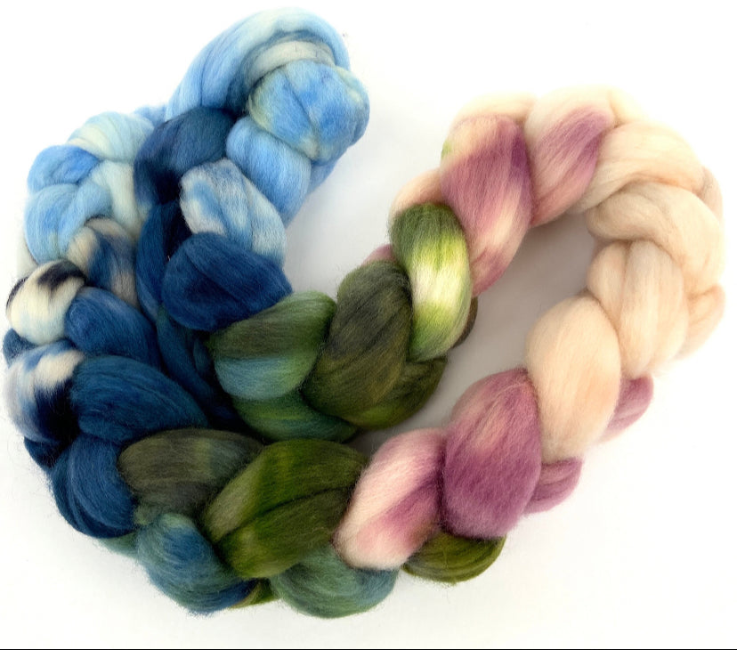 Humble Pie MG - 4 oz hand painted wool combed top, roving, spinning fiber, handspinning, felting