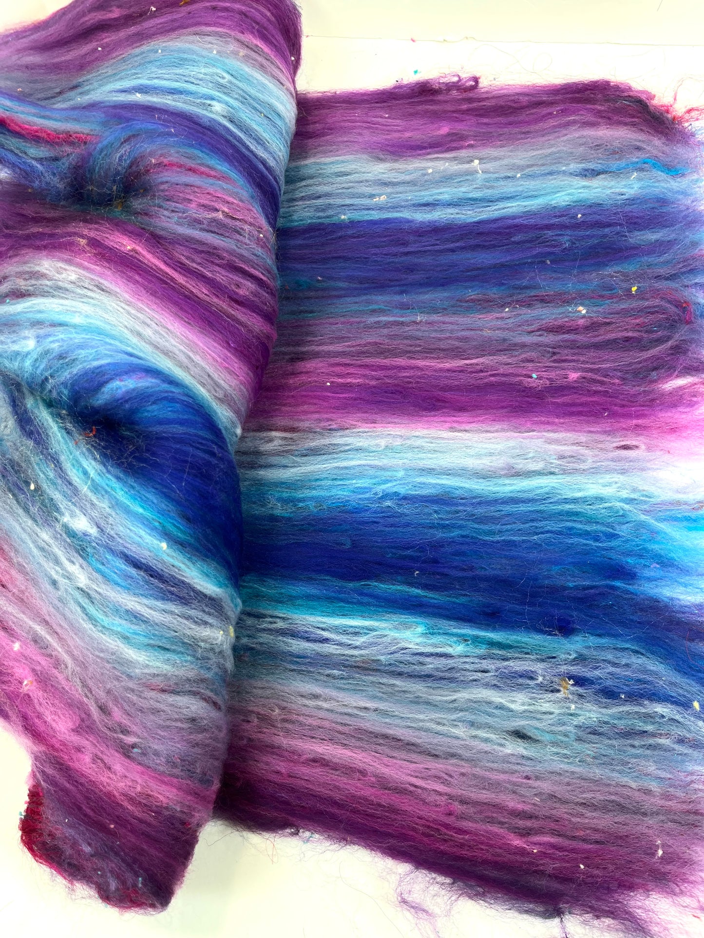 Midnight Fantastic Batt 0501-01 - 2.8 oz Cormo wool, silk, noils, spinning fiber, drumcarded, handspinning, nuno, felting wool