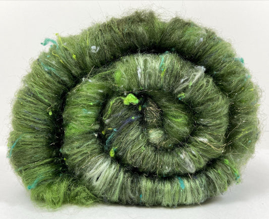 SALE Hunter Green Batt 1013-08 - 2.8 oz Merino wool, silk, noils, spinning fiber, handspinning, nuno, felting wool, weaving
