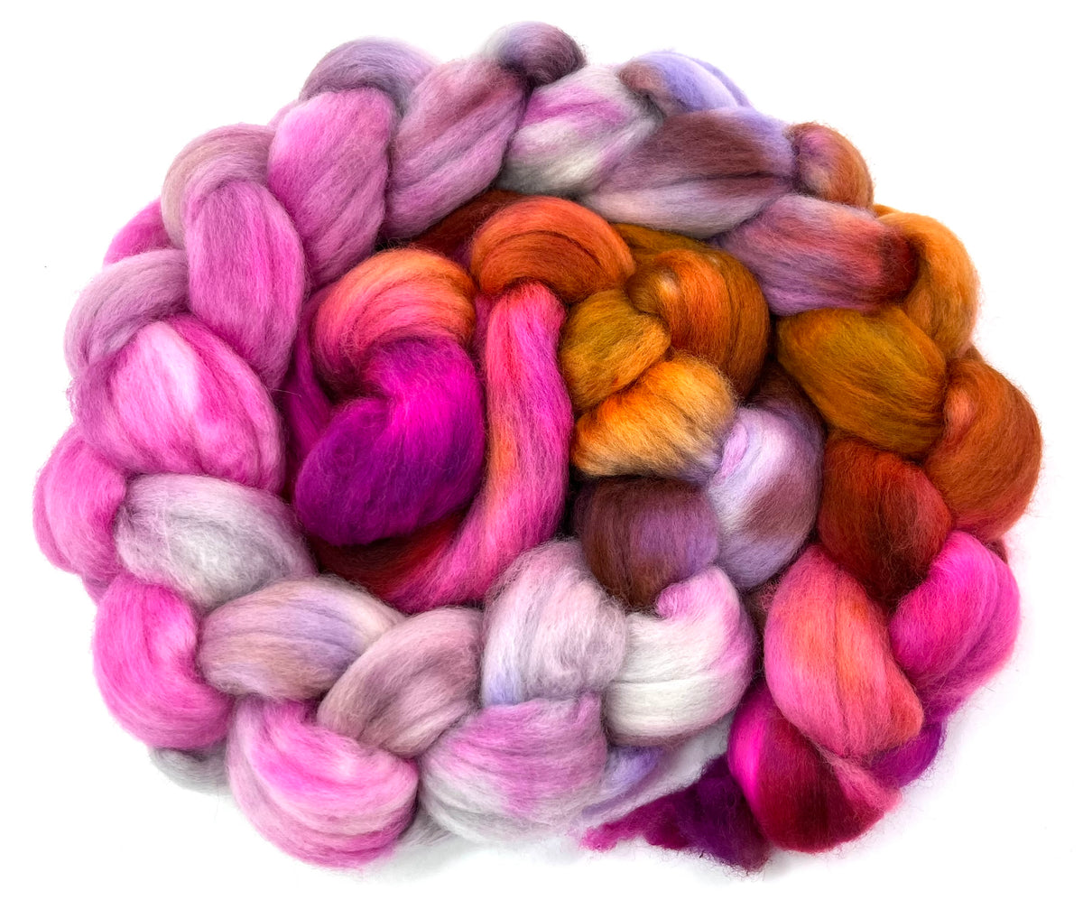 Giselle MG - 4 oz hand painted wool combed top, roving, spinning fiber, handspinning, felting
