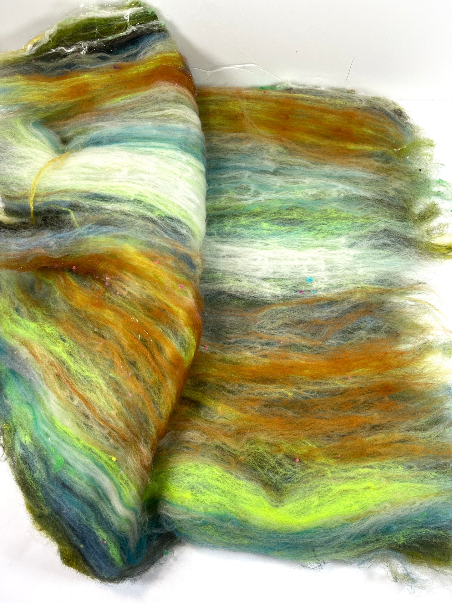 Art Batt 0407-03 - 3.5 oz soft wool, silk, noils, spinning fiber, drumcarded, handspinning, nuno, felting wool