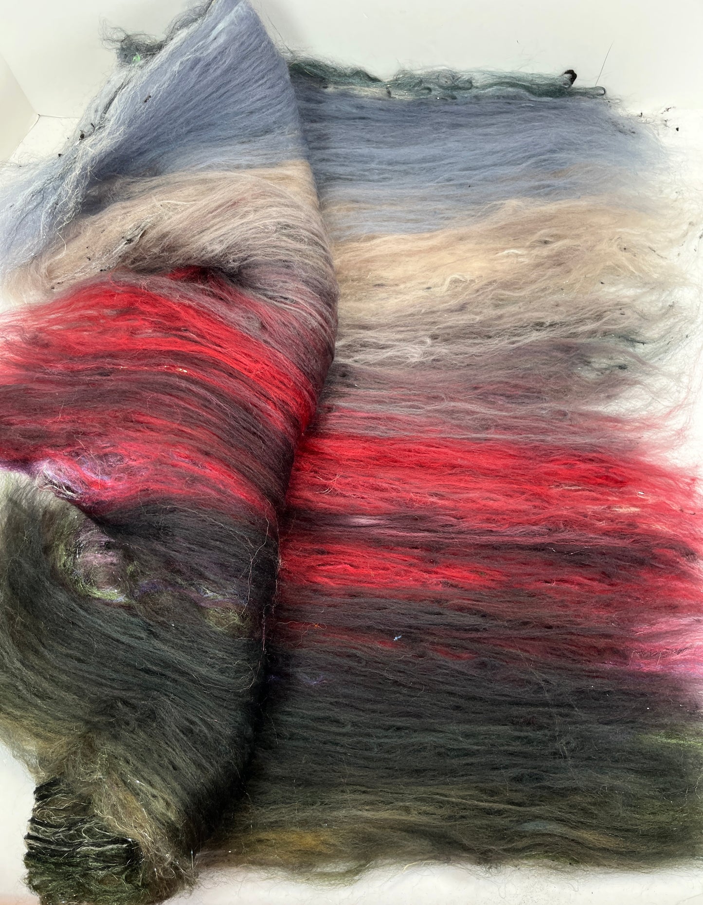Ghoulish Gradient Batt 0829-03 - 2.8 oz Polwarth wool, silk, noils, spinning fiber, handspinning, nuno, felting wool, weaving, spindle