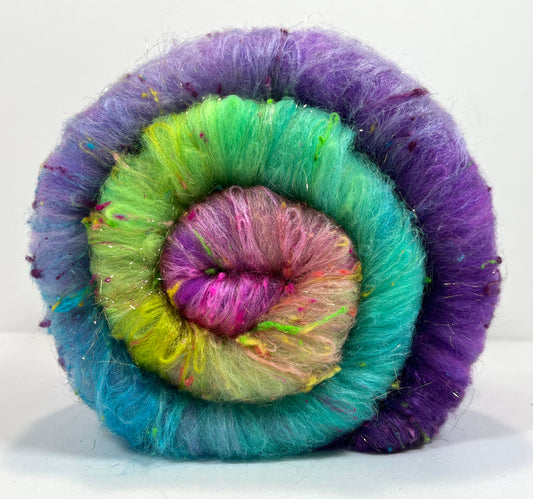 Disco Fever Gradient Batt 0728-02 - 2.5 oz Polwarth wool, silk, noils, spinning fiber, handspinning, nuno, felting wool, weaving, spindle