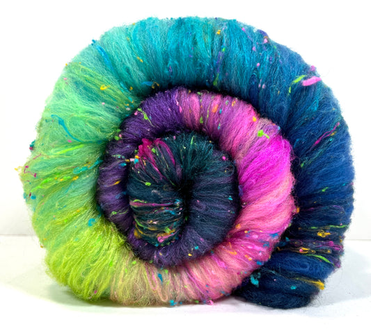 Nemesis Batt 0404-01 - 2.8 oz Cormo wool, silk, noils, spinning fiber, drumcarded, handspinning, nuno, felting wool